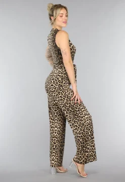 Aansluitende Stretch Panterprint Jumpsuit met Ceintuur