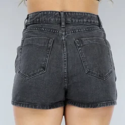 Antraciet Denim Overslag Skort met Schuine Sluiting