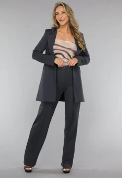 Antraciet Elastische Pantalon met Rechte Pijpen