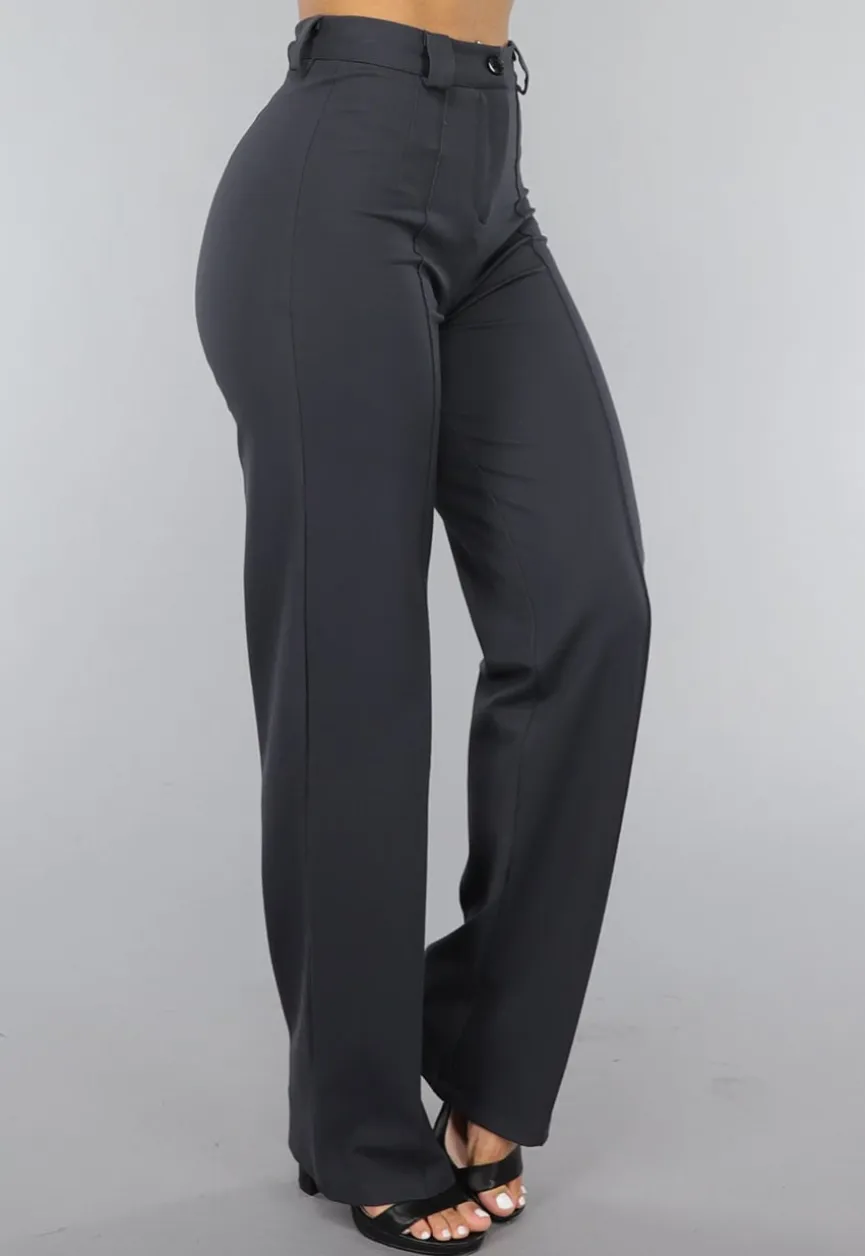 Antraciet Elastische Pantalon met Rechte Pijpen