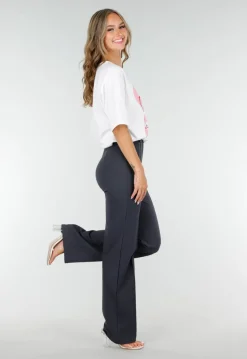Antraciet Elastische Pantalon met Rechte Pijpen