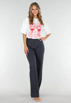 Antraciet Elastische Pantalon met Rechte Pijpen