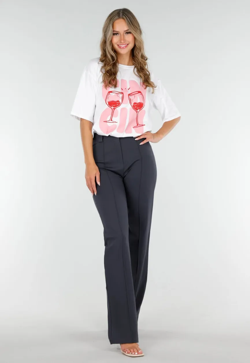 Antraciet Elastische Pantalon met Rechte Pijpen