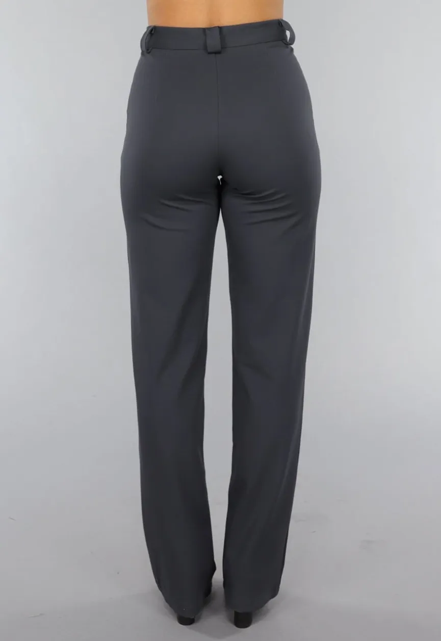 Antraciet Elastische Pantalon met Rechte Pijpen