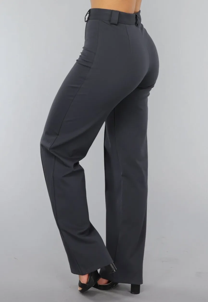 Antraciet Elastische Pantalon met Rechte Pijpen