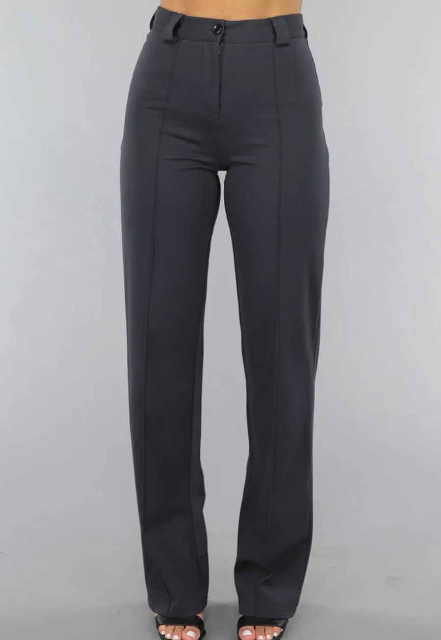 Antraciet Elastische Pantalon met Rechte Pijpen