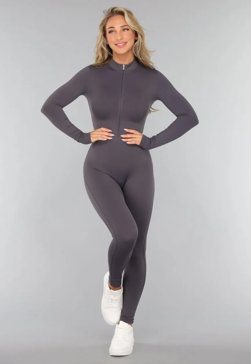 Antraciet Sportief Jumpsuit met Rits