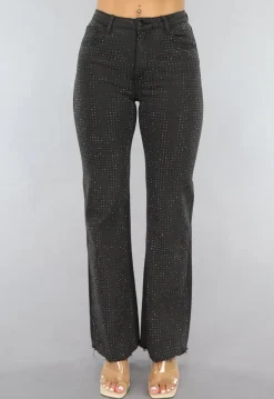 Antraciet Straight Leg Jeans met Strass Steentjes