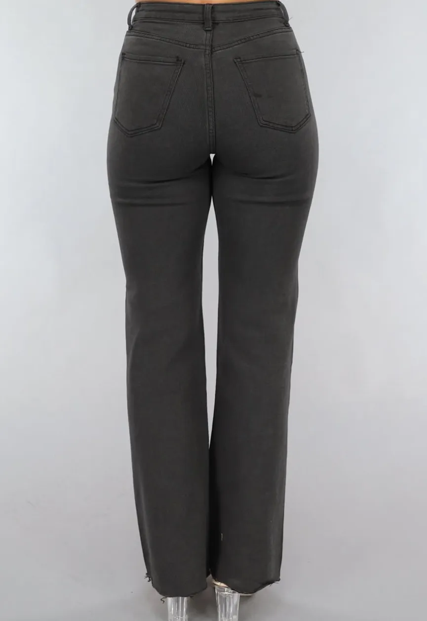 Antraciet Straight Leg Jeans met Strass Steentjes