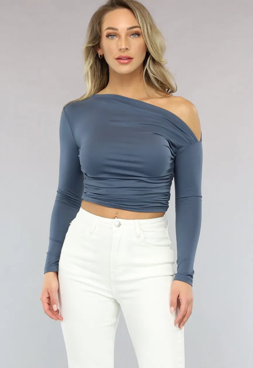 Antraciet Stretch Top met Plooien