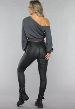 Antraciet Trui met One Shoulder
