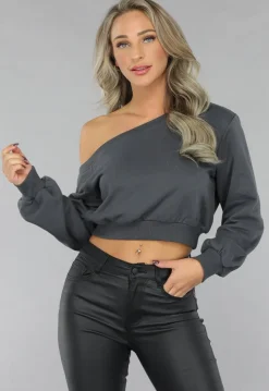 Antraciet Trui met One Shoulder