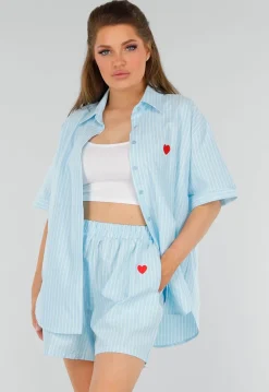 Aquablauwe Katoenen Set met Blouse, Borstzak en Short