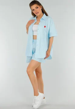 Aquablauwe Katoenen Set met Blouse, Borstzak en Short