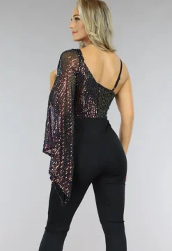 Asymmetrische One Sleeve Pailletten Jumpsuit