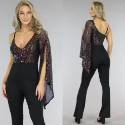 Asymmetrische One Sleeve Pailletten Jumpsuit