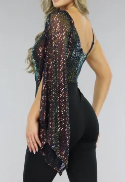 Asymmetrische One Sleeve Pailletten Jumpsuit