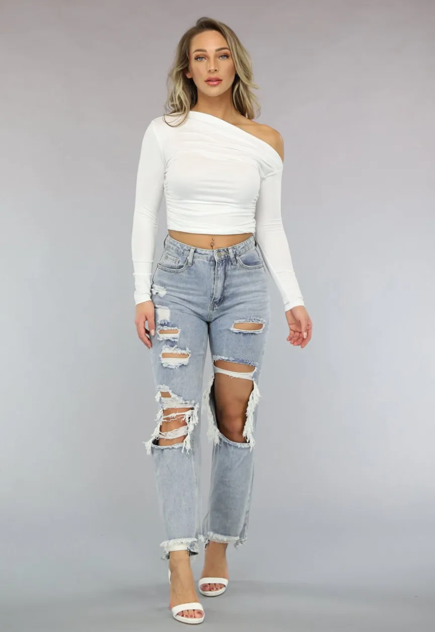 Asymmetrische Stretchy Witte Top