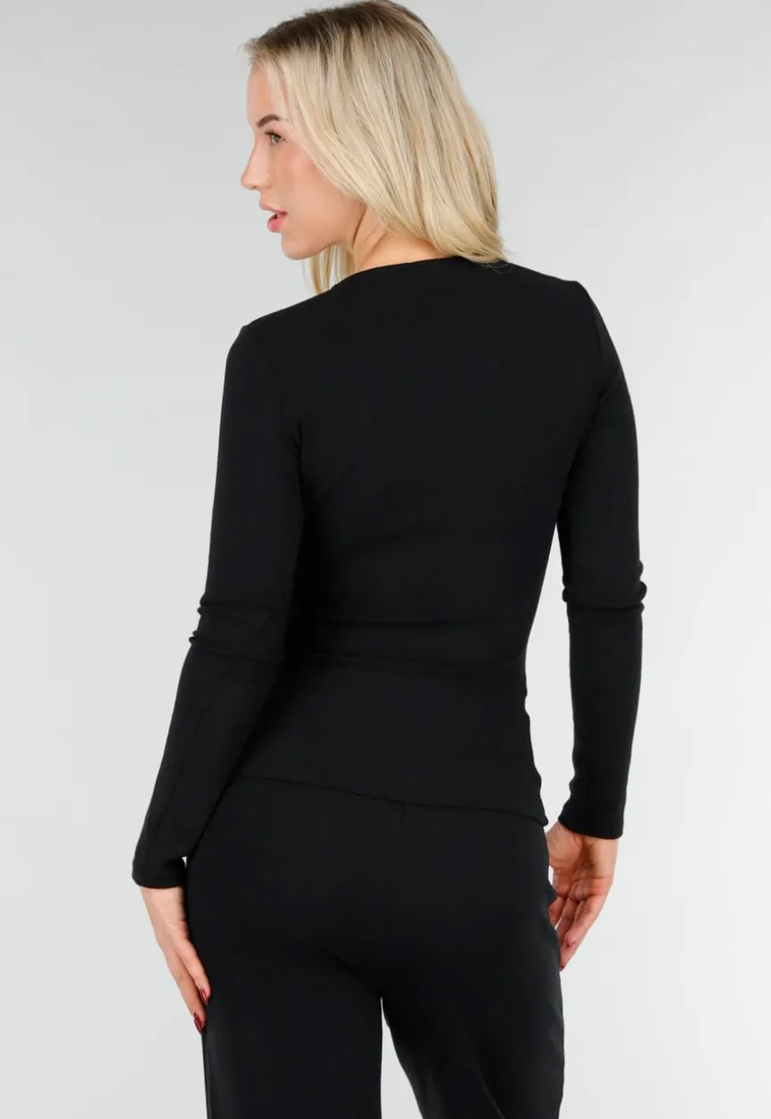 Asymmetrische Zwarte Two Piece Set met Lange Mouwen