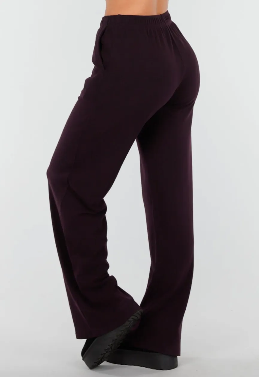 Aubergine Zachte Stretch Broek met Rechte Pijpen