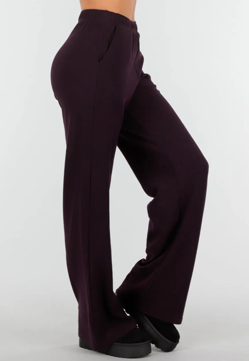 Aubergine Zachte Stretch Broek met Rechte Pijpen