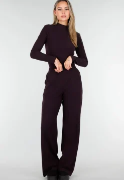Aubergine Zachte Stretch Top met Lange Mouwen