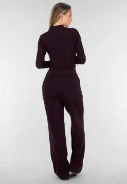 Aubergine Zachte Stretch Top met Lange Mouwen
