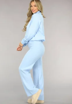 Babyblauwe Gebreide Co Ord Set met Col