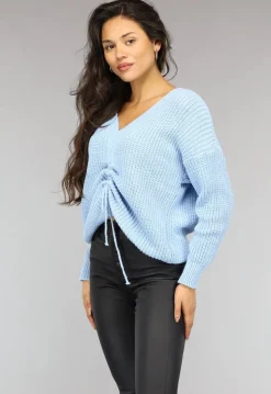 Babyblauwe Gebreide Trui met Geplooid Detail