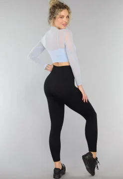 Babyblauwe Longsleeve Mesh Top met Ingewerkte Pads