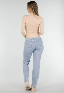 Basic Beige Top Lange Mouwen en Stretch