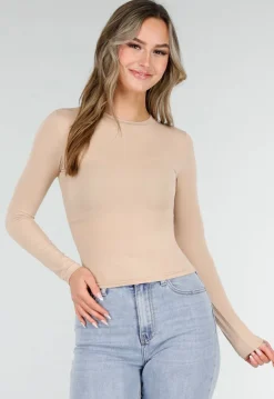 Basic Beige Top Lange Mouwen en Stretch
