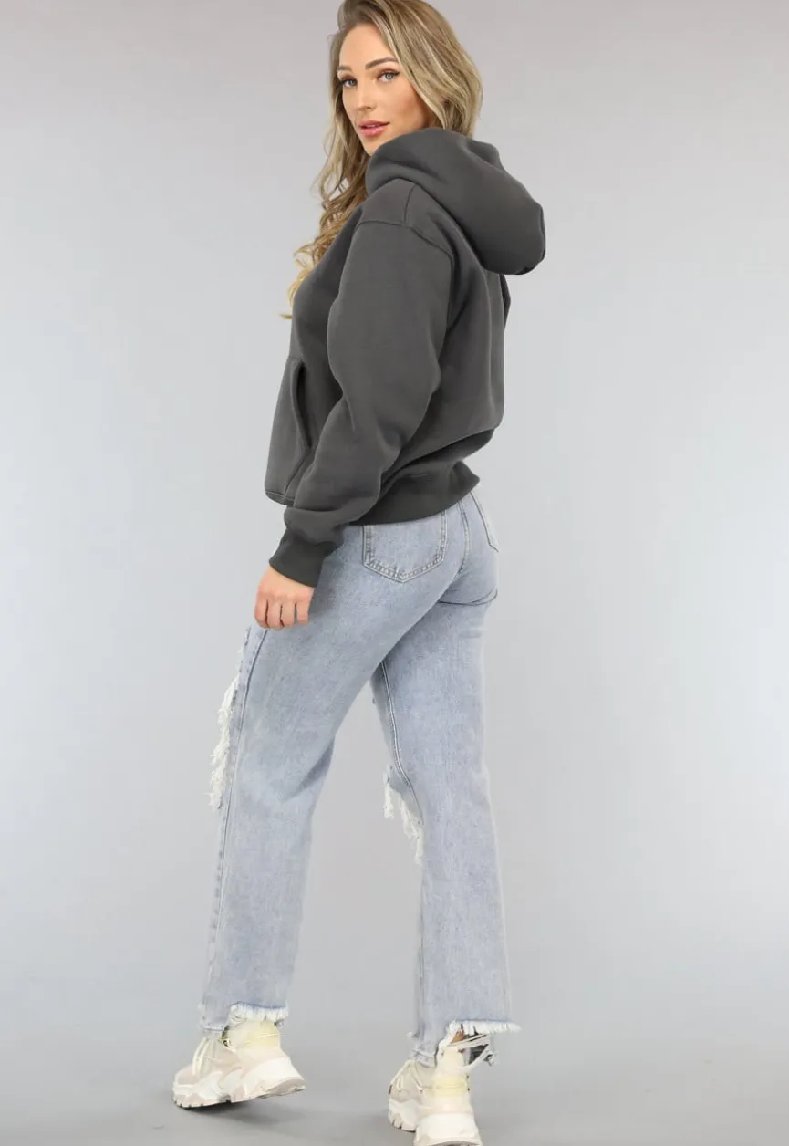 Basic Hoodie met Teddy Voering in Antraciet