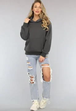 Basic Hoodie met Teddy Voering in Antraciet