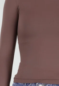 Basic Stretch Top Bruin met Lange Mouwen