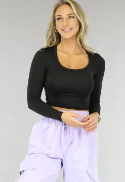 Basic Zwarte Longsleeve Crop Top