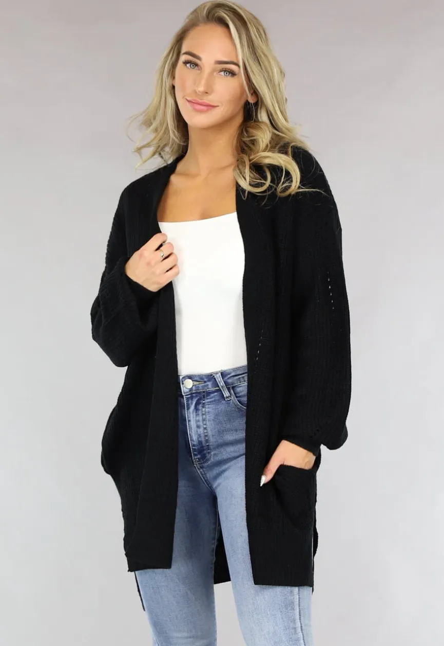 Basic Zwart Gebreid Vest met Zakken