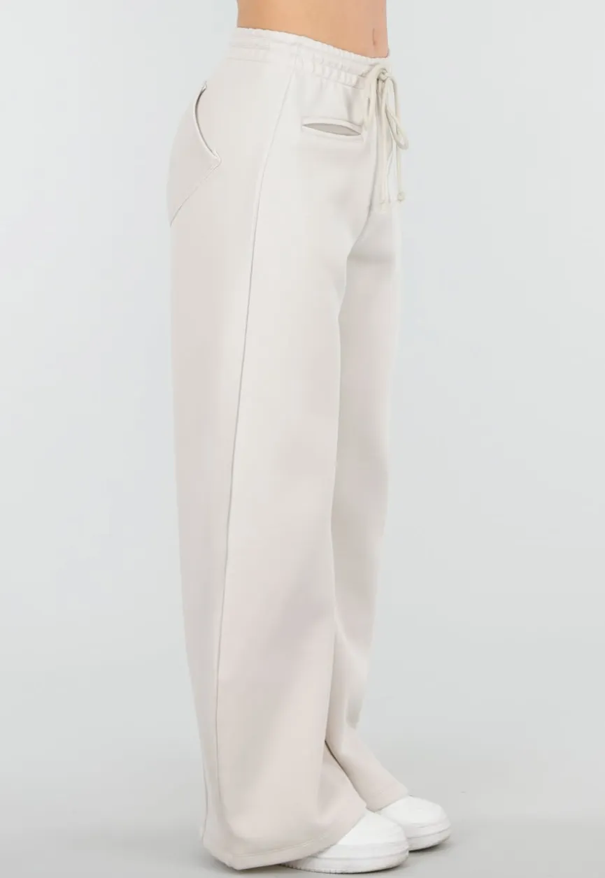 Beige Barrel Fleece Joggingbroek met Trekkoord en Stretch