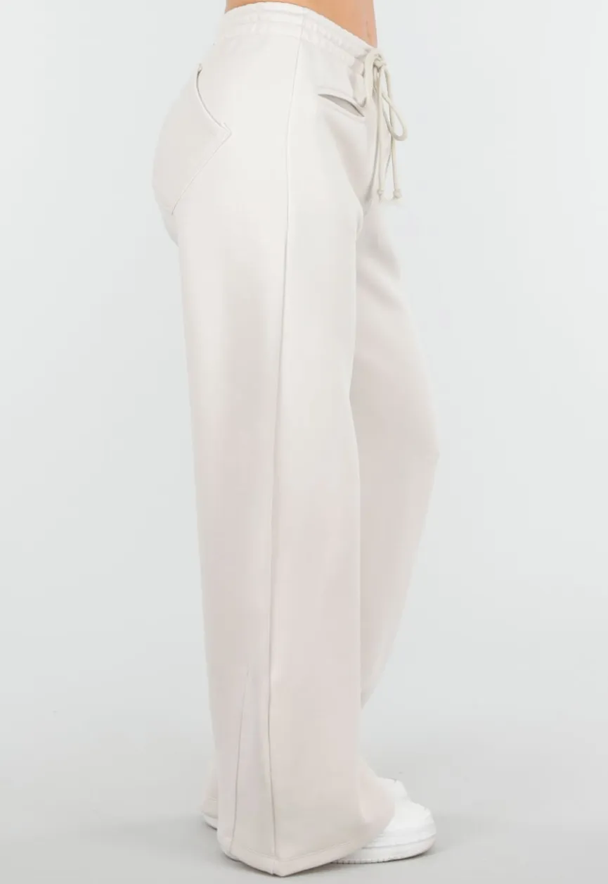 Beige Barrel Fleece Joggingbroek met Trekkoord en Stretch