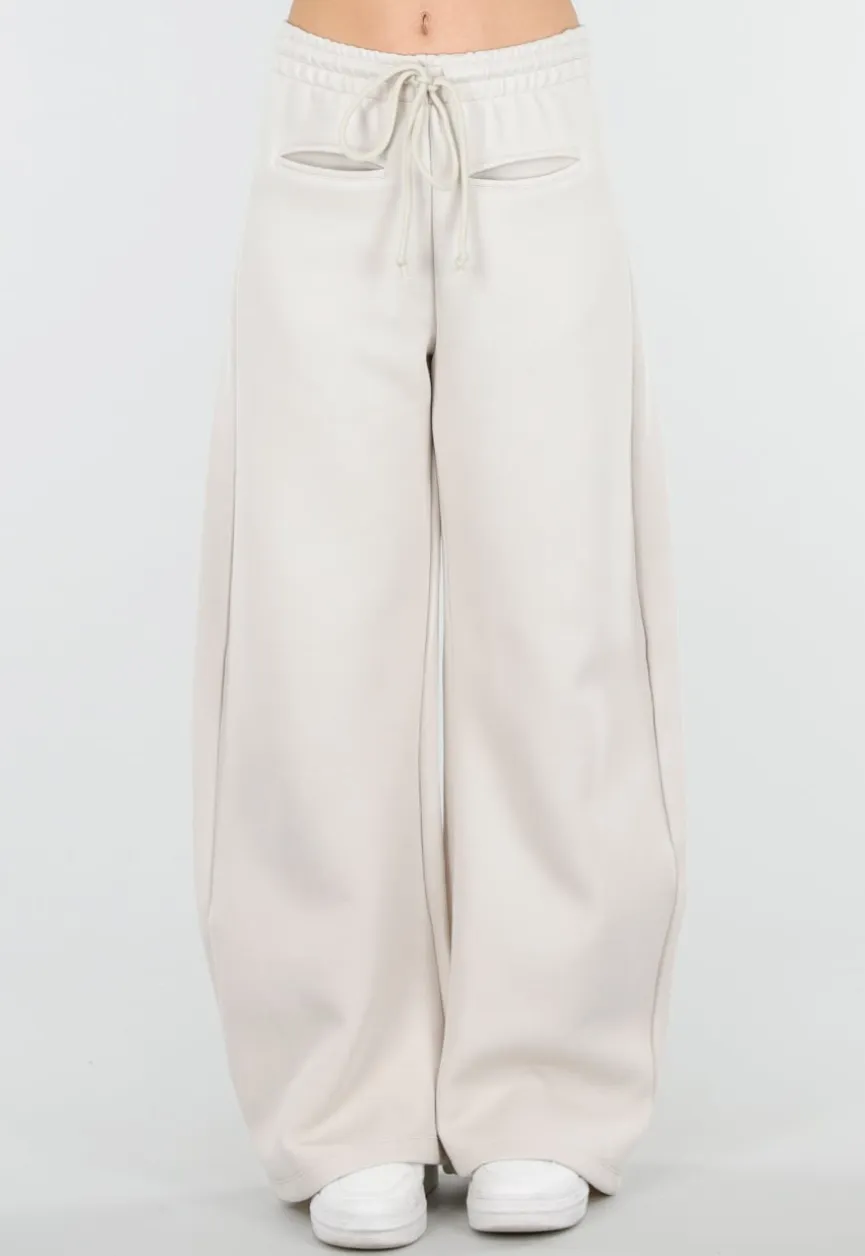 Beige Barrel Fleece Joggingbroek met Trekkoord en Stretch
