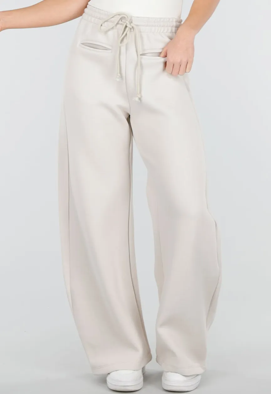 Beige Barrel Fleece Joggingbroek met Trekkoord en Stretch
