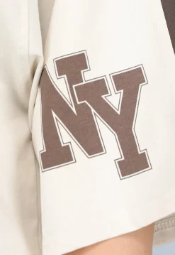 Beige Baseball Shirt met Bruine Details