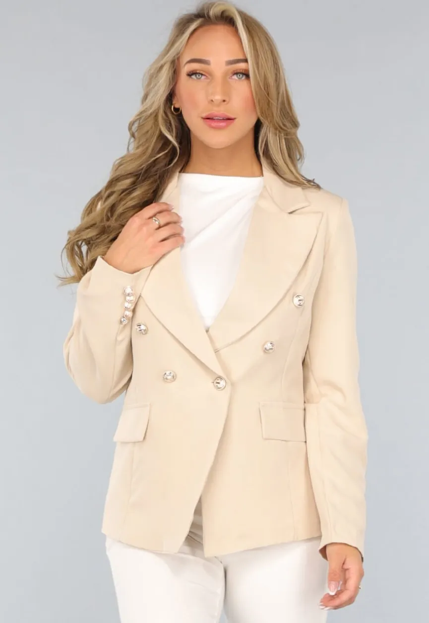 Beige Blazer met Knopen