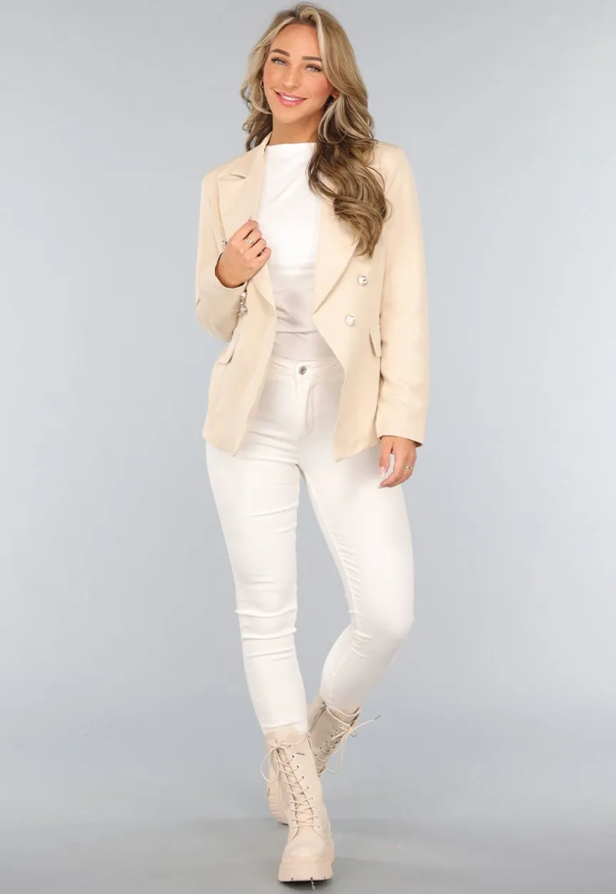 Beige Blazer met Knopen