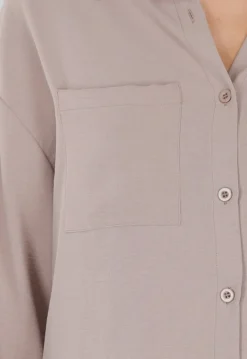 Beige Blouse met Kraag, Knoopsluiting en Lange Mouwen