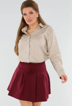 Beige Blouse met Rode NY Patchletters en Knoopsluiting