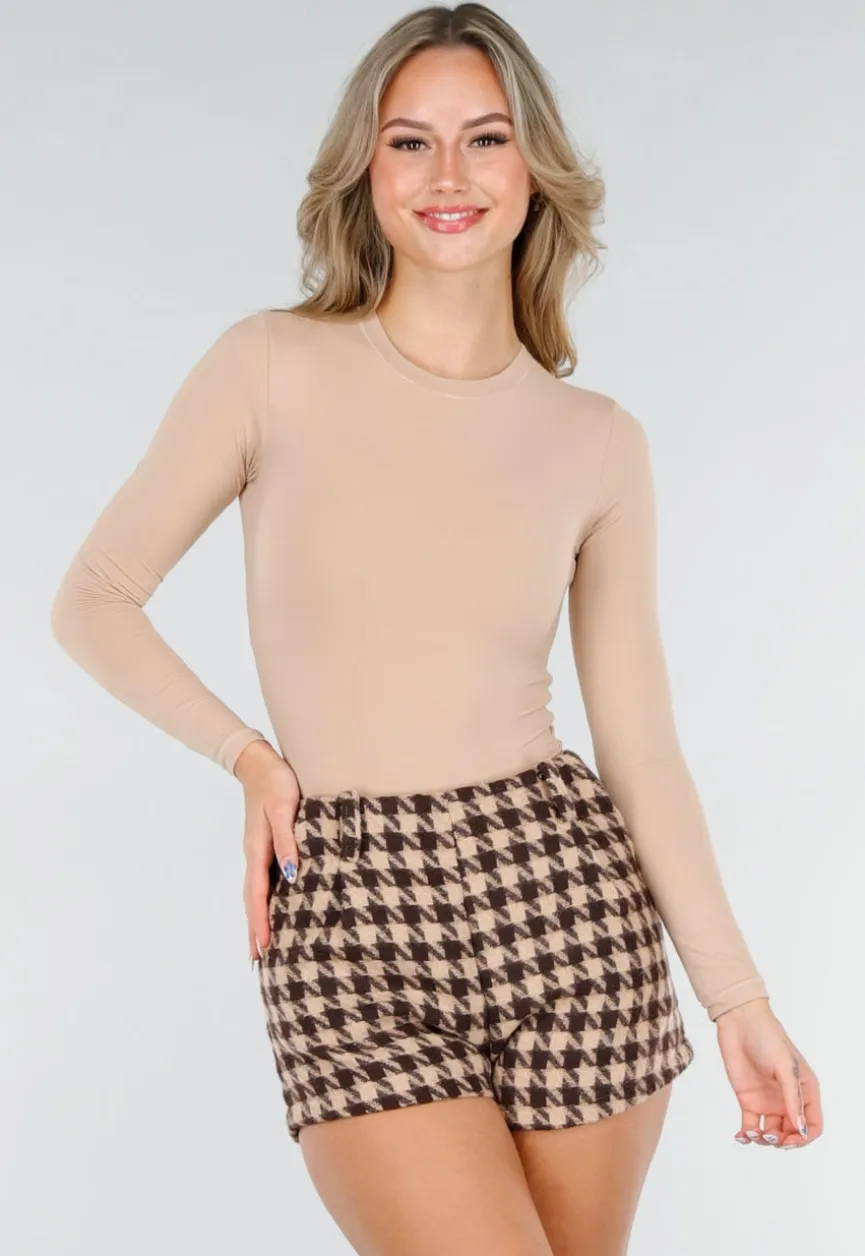 Beige Body met Lange Mouwen en Stretch