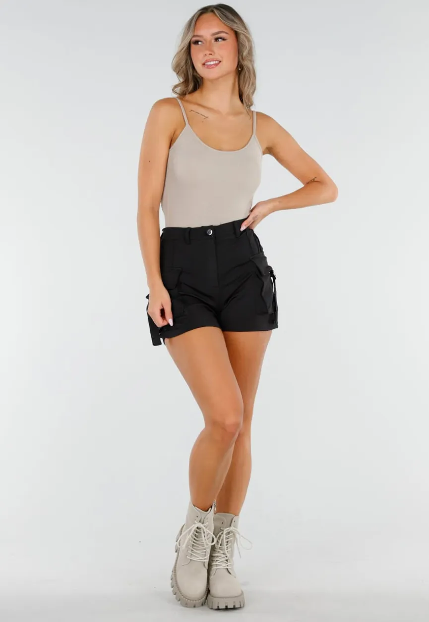 Beige Bodysuit met Spaghetti Bandjes en Pads