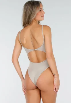 Beige Bodysuit met Spaghetti Bandjes en Pads