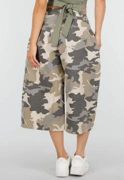 Beige Camouflage Culotte Broek met Lage Taille